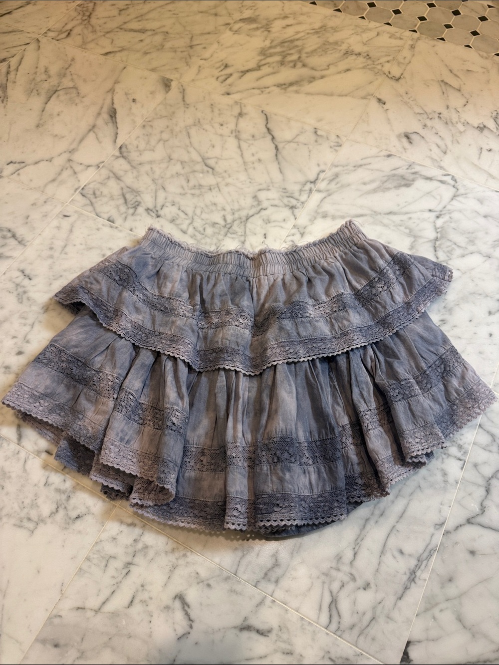 LoveShackFancy Dusty Lavender Tiered Lace Skirt